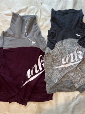 PINK Victoria's Secret Maroon, Gray & Charcoal Cowl Neck Sweaters (2)